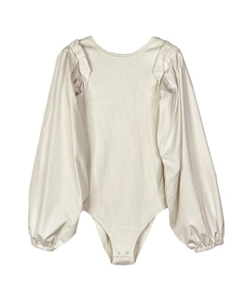 HONEY MI HONEY（ハニーミーハニー）の「volume sleeve rib body suit（Tシャツ/カットソー・レディース・オフホワイト/ブラック・FREE）」の2枚目の写真