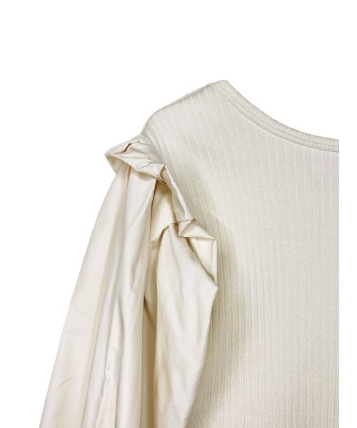 HONEY MI HONEY（ハニーミーハニー）の「volume sleeve rib body suit（Tシャツ/カットソー・レディース・オフホワイト/ブラック・FREE）」の4枚目の写真