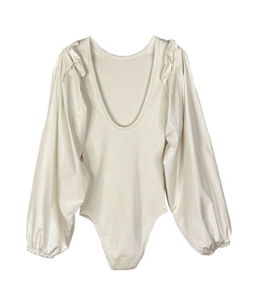 HONEY MI HONEY（ハニーミーハニー）の「volume sleeve rib body suit（Tシャツ/カットソー・レディース・オフホワイト/ブラック・FREE）」の6枚目の写真