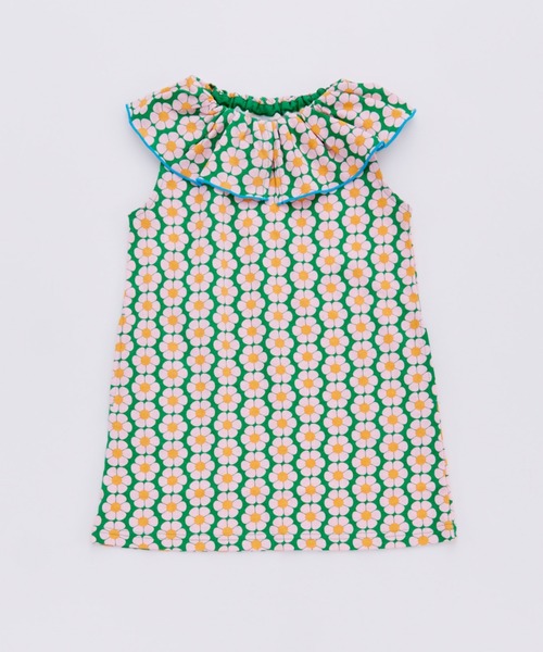 Ocean&Ground（オーシャン&グラウンド）の「ﾚﾄﾛﾊﾟﾀｰﾝﾌﾘﾙｶﾗｰﾜﾝﾋﾟｰｽ（ワンピース・キッズ・パープル/グリーン/イエロー・120/110/100/90/140/130）」の2枚目の写真