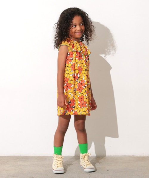 Ocean&Ground（オーシャン&グラウンド）の「ﾚﾄﾛﾊﾟﾀｰﾝﾌﾘﾙｶﾗｰﾜﾝﾋﾟｰｽ（ワンピース・キッズ・パープル/グリーン/イエロー・120/110/100/90/140/130）」の12枚目の写真