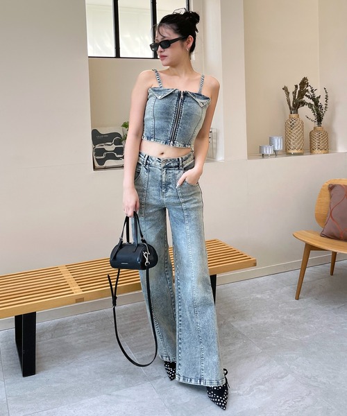 SPIRALGIRL(スパイラルガール)の「デニムビスチェセットアップ(セットアップ・レディース・ブルー/ブラック・SMALL/MEDIUM)」の4枚目の写真