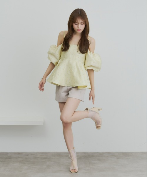 Olu.(オルドット)の「フラワージャガードペプラムビスチェ(シャツ/ブラウス・レディース・イエロー/ホワイト/ブルー・FREE)」の14枚目の写真