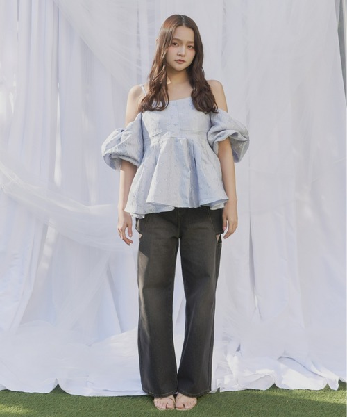 Olu.(オルドット)の「フラワージャガードペプラムビスチェ(シャツ/ブラウス・レディース・イエロー/ホワイト/ブルー・FREE)」の6枚目の写真