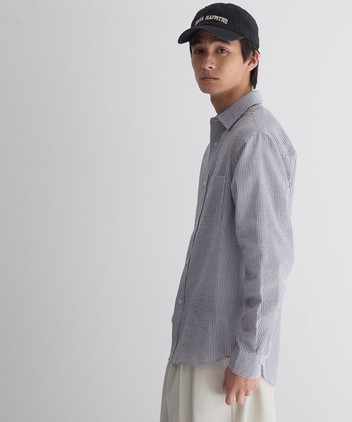 coca(coca)(コカ)の「シアサッカーストライプ長袖シャツ(シャツ/ブラウス・メンズ・ネイビー/カーキ・XL/L/M)」の5枚目の写真