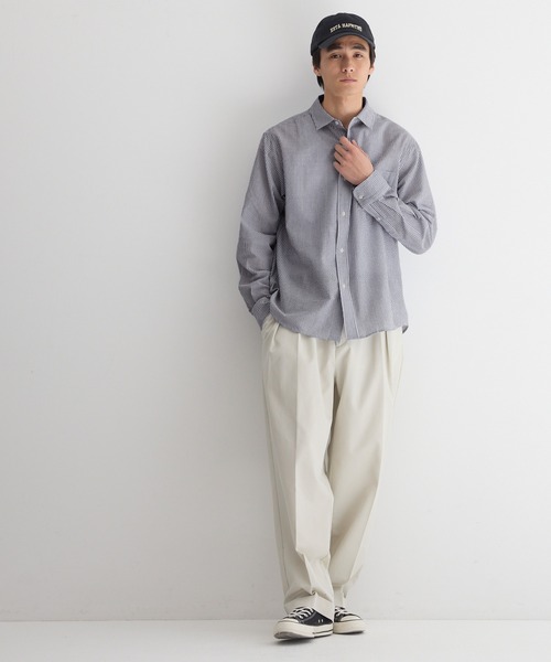 coca(coca)(コカ)の「シアサッカーストライプ長袖シャツ(シャツ/ブラウス・メンズ・ネイビー/カーキ・XL/L/M)」の7枚目の写真