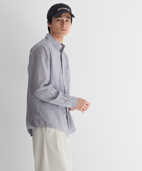 coca(coca)(コカ)の「シアサッカーストライプ長袖シャツ(シャツ/ブラウス・メンズ・ネイビー/カーキ・XL/L/M)」の8枚目の写真