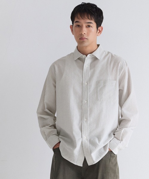 coca(coca)(コカ)の「シアサッカーストライプ長袖シャツ(シャツ/ブラウス・メンズ・ネイビー/カーキ・XL/L/M)」の9枚目の写真