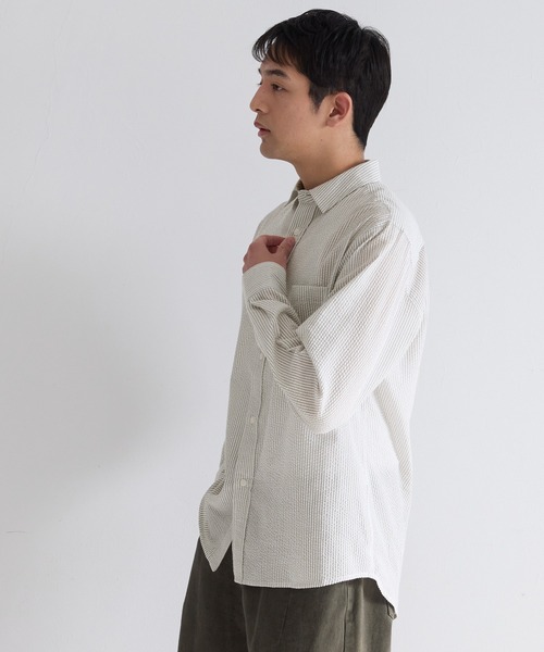 coca(coca)(コカ)の「シアサッカーストライプ長袖シャツ(シャツ/ブラウス・メンズ・ネイビー/カーキ・XL/L/M)」の11枚目の写真
