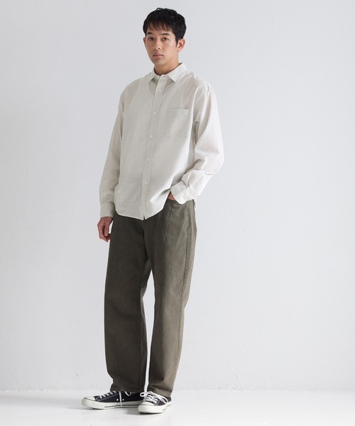 coca(coca)(コカ)の「シアサッカーストライプ長袖シャツ(シャツ/ブラウス・メンズ・ネイビー/カーキ・XL/L/M)」の12枚目の写真