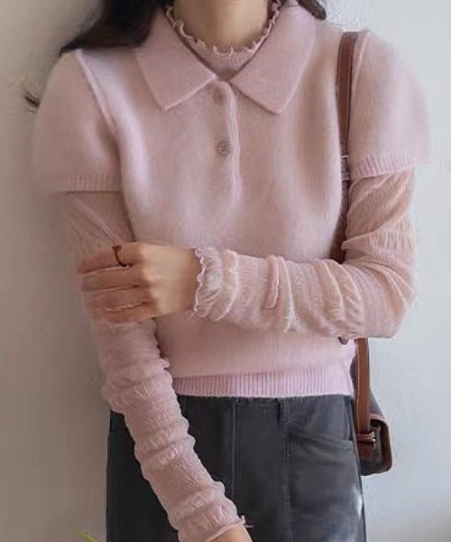専用♡完売♡ギャザーパフスリーブニット コンパクトパフスリーブポロニット（ニット/セーター）｜Vipoa