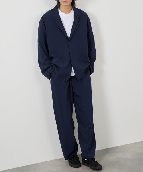 URBAN COLLECTION(アーバンコレクション)の「URBANCOLLECTION ポリリップストップ テーラードジャケット&イージーパンツ セットアップ(セットアップ・メンズ・ブラック/ネイビー・XL/L/M)」の2枚目の写真