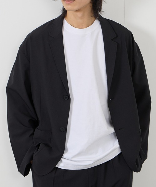 URBAN COLLECTION(アーバンコレクション)の「URBANCOLLECTION ポリリップストップ テーラードジャケット&イージーパンツ セットアップ(セットアップ・メンズ・ブラック/ネイビー・XL/L/M)」の3枚目の写真