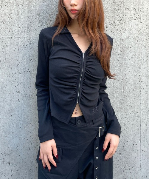 3.3 Field Trip （3.3フィールドトリップ）の「3.3 Field Trip／フロントシャーリングジップロングスリーブ（Tシャツ/カットソー・レディース・ブラック/ピンク/グレー・FREE）」の17枚目の写真