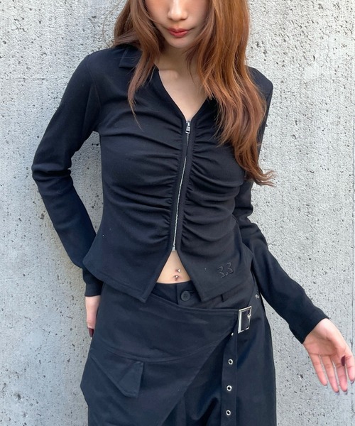 3.3 Field Trip （3.3フィールドトリップ）の「3.3 Field Trip／フロントシャーリングジップロングスリーブ（Tシャツ/カットソー・レディース・ブラック/ピンク/グレー・FREE）」の18枚目の写真