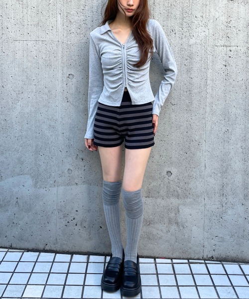 3.3 Field Trip （3.3フィールドトリップ）の「3.3 Field Trip／フロントシャーリングジップロングスリーブ（Tシャツ/カットソー・レディース・ブラック/ピンク/グレー・FREE）」の20枚目の写真