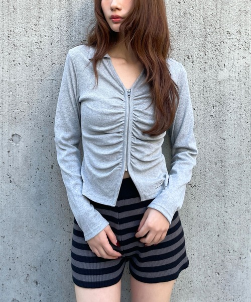 3.3 Field Trip （3.3フィールドトリップ）の「3.3 Field Trip／フロントシャーリングジップロングスリーブ（Tシャツ/カットソー・レディース・ブラック/ピンク/グレー・FREE）」の21枚目の写真