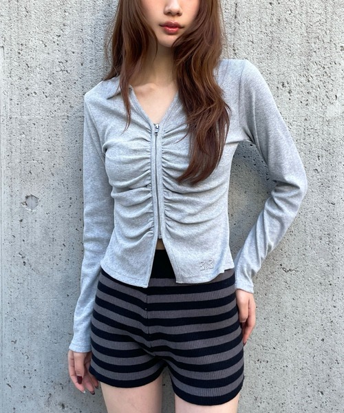 3.3 Field Trip （3.3フィールドトリップ）の「3.3 Field Trip／フロントシャーリングジップロングスリーブ（Tシャツ/カットソー・レディース・ブラック/ピンク/グレー・FREE）」の22枚目の写真