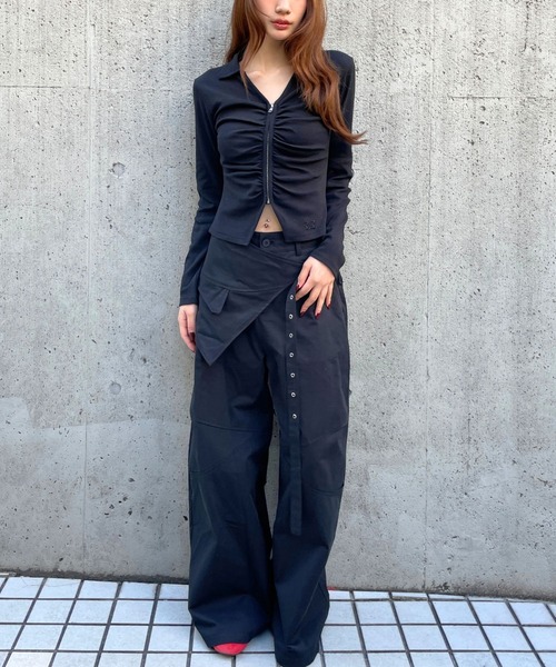 3.3 Field Trip （3.3フィールドトリップ）の「3.3 Field Trip／フロントシャーリングジップロングスリーブ（Tシャツ/カットソー・レディース・ブラック/ピンク/グレー・FREE）」の16枚目の写真