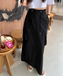 YUGA_YGMC High-waisted drawstring slit skirt