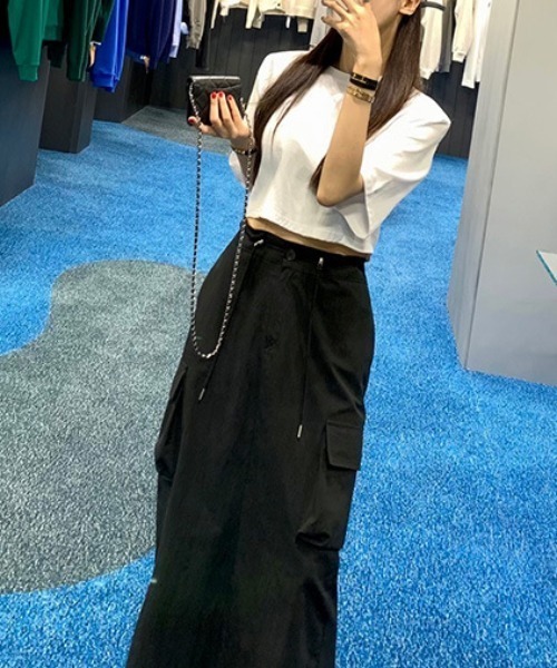 FREE STYLISTS(フリー スタイリスト)の「YUGA_YGMC High-waisted drawstring slit skirt(スカート・レディース・ホワイト/ブラック・FREE)」の11枚目の写真