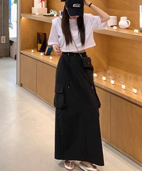 FREE STYLISTS(フリー スタイリスト)の「YUGA_YGMC High-waisted drawstring slit skirt(スカート・レディース・ホワイト/ブラック・FREE)」の12枚目の写真