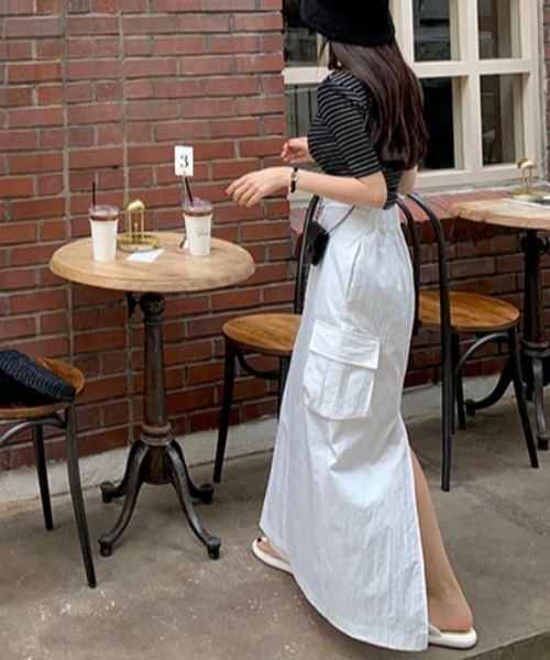 FREE STYLISTS(フリー スタイリスト)の「YUGA_YGMC High-waisted drawstring slit skirt(スカート・レディース・ホワイト/ブラック・FREE)」の17枚目の写真