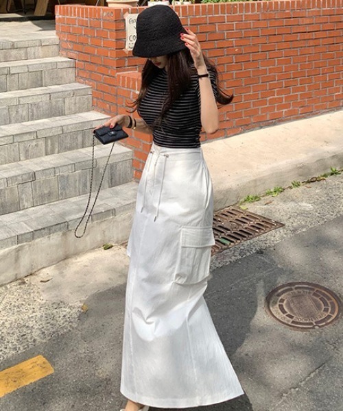 FREE STYLISTS(フリー スタイリスト)の「YUGA_YGMC High-waisted drawstring slit skirt(スカート・レディース・ホワイト/ブラック・FREE)」の22枚目の写真