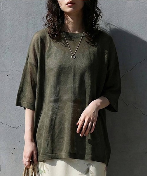 antiqua(アンティカ)の「シアーニット プルオーバー(ニット/セーター・レディース・ブラック/ブラウン系その他/カーキ/ホワイト/ホワイト系その他/ライム/レッド/チャコールグレー/コバルトブルー/ブルー系その他・ONESIZE)」の6枚目の写真