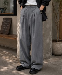 BENDER TOKYO（ベンダートウキョウ）の「ストライプ チェック 1タック イージー ワイドスラックス【UNISEX】（スラックス）」