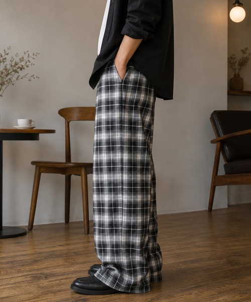 BENDER TOKYO(ベンダートウキョウ)の「ストライプ チェック 1タック イージー ワイドスラックス【UNISEX】(スラックス・メンズ・ブラック/ブラック系その他/チャコールグレー/ブラウン・M/L)」の14枚目の写真