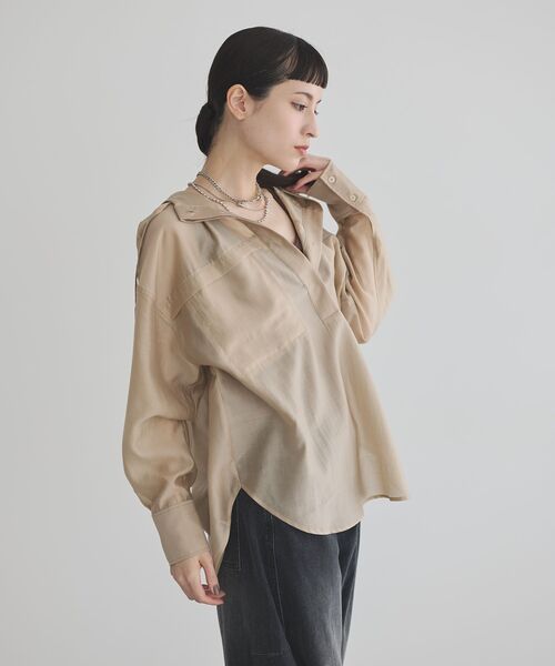 GARAGE OF GOOD CLOTHING（ガレージオブグッドクロージング）の「シアーフーディーシャツ（シャツ/ブラウス・レディース・ベージュ/ブラック・FREE）」の2枚目の写真