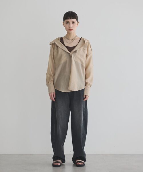 GARAGE OF GOOD CLOTHING（ガレージオブグッドクロージング）の「シアーフーディーシャツ（シャツ/ブラウス・レディース・ベージュ/ブラック・FREE）」の7枚目の写真