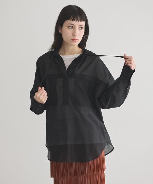 GARAGE OF GOOD CLOTHING（ガレージオブグッドクロージング）の「シアーフーディーシャツ（シャツ/ブラウス・レディース・ベージュ/ブラック・FREE）」の13枚目の写真