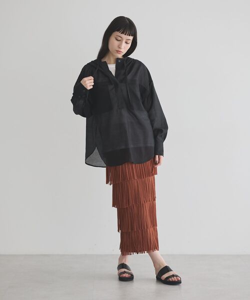 GARAGE OF GOOD CLOTHING（ガレージオブグッドクロージング）の「シアーフーディーシャツ（シャツ/ブラウス・レディース・ベージュ/ブラック・FREE）」の21枚目の写真