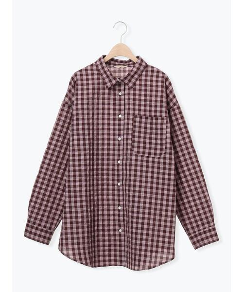 Samansa Mos2（サマンサ モスモス）の「ポコポコチェックオーバーシャツ（シャツ/ブラウス・レディース・ブルー/ベージュ/ピンク・F）」の3枚目の写真