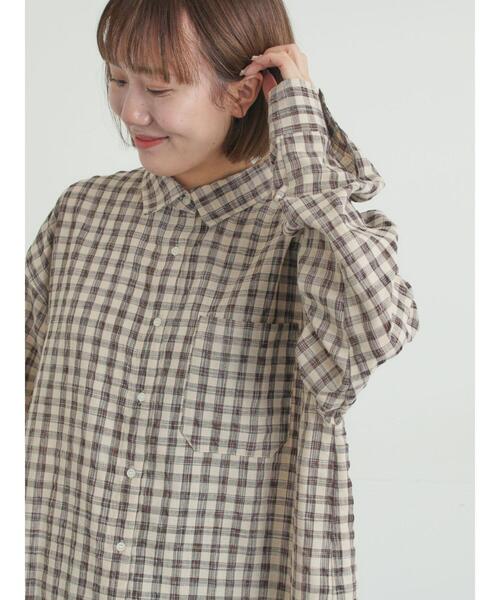 Samansa Mos2（サマンサ モスモス）の「ポコポコチェックオーバーシャツ（シャツ/ブラウス・レディース・ブルー/ベージュ/ピンク・F）」の4枚目の写真