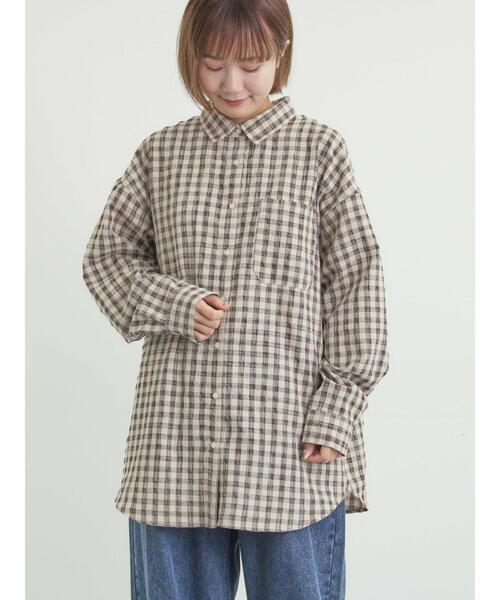 Samansa Mos2（サマンサ モスモス）の「ポコポコチェックオーバーシャツ（シャツ/ブラウス・レディース・ブルー/ベージュ/ピンク・F）」の5枚目の写真