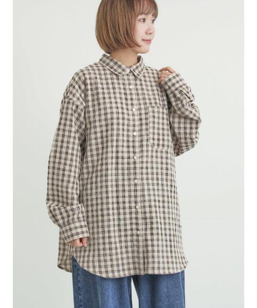 Samansa Mos2（サマンサ モスモス）の「ポコポコチェックオーバーシャツ（シャツ/ブラウス・レディース・ブルー/ベージュ/ピンク・F）」の6枚目の写真