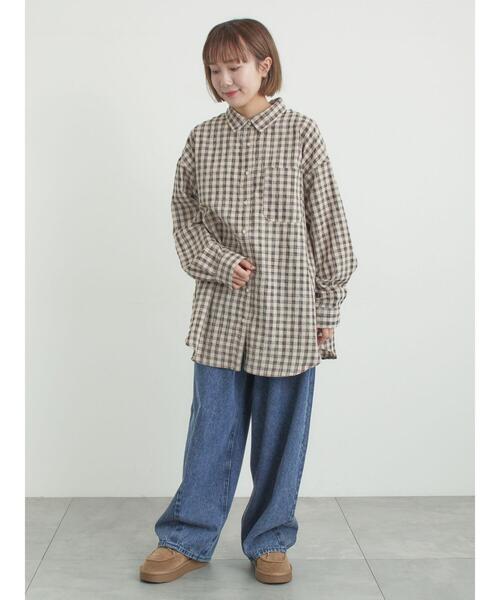 Samansa Mos2（サマンサ モスモス）の「ポコポコチェックオーバーシャツ（シャツ/ブラウス・レディース・ブルー/ベージュ/ピンク・F）」の7枚目の写真