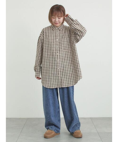 Samansa Mos2（サマンサ モスモス）の「ポコポコチェックオーバーシャツ（シャツ/ブラウス・レディース・ブルー/ベージュ/ピンク・F）」の8枚目の写真