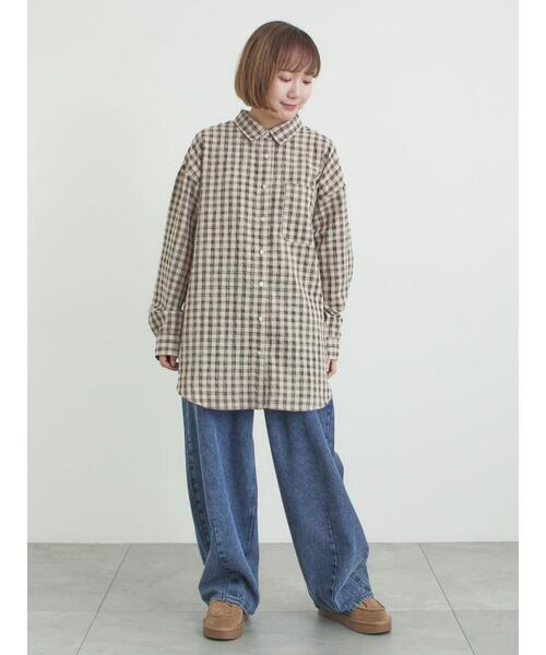 Samansa Mos2（サマンサ モスモス）の「ポコポコチェックオーバーシャツ（シャツ/ブラウス・レディース・ブルー/ベージュ/ピンク・F）」の9枚目の写真