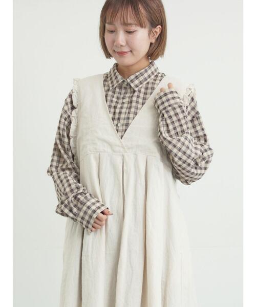 Samansa Mos2（サマンサ モスモス）の「ポコポコチェックオーバーシャツ（シャツ/ブラウス・レディース・ブルー/ベージュ/ピンク・F）」の10枚目の写真