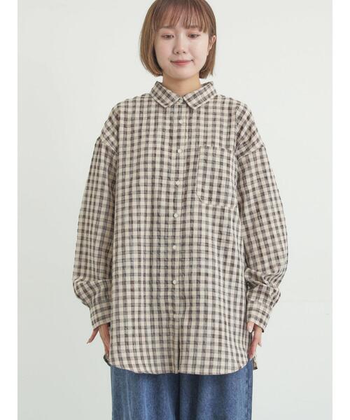 Samansa Mos2（サマンサ モスモス）の「ポコポコチェックオーバーシャツ（シャツ/ブラウス・レディース・ブルー/ベージュ/ピンク・F）」の14枚目の写真