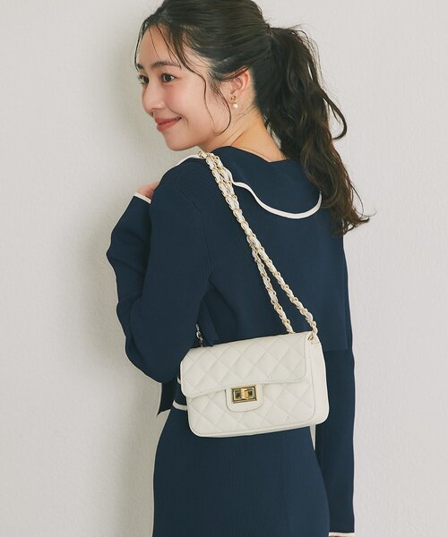 La boutique BonBon（ラブティックボンボン）の「オウレンティ/キルティングチェーンバッグ（トートバッグ・レディース・ピンク/オフホワイト・FREE）」の4枚目の写真