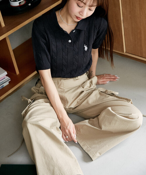 U.S. POLO ASSN.(ユーエスポロアッスン)の「U.S. POLO ASSN. × PUBLUX/ユーエスポロアッスン 別注 ケーブルニット ポロシャツ 限定展開(ポロシャツ・レディース・オフホワイト/グレー/チャコールグレー/ネイビー・フリ-)」の5枚目の写真