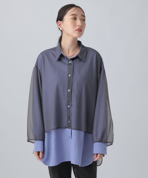 LEPSIM(レプシィム)の「サラキレチュールレイヤーチュニック 639331(シャツ/ブラウス・レディース・グレー系その他/ピンク系その他/キャメル/ライトパープル・FREE)」の1枚目の写真