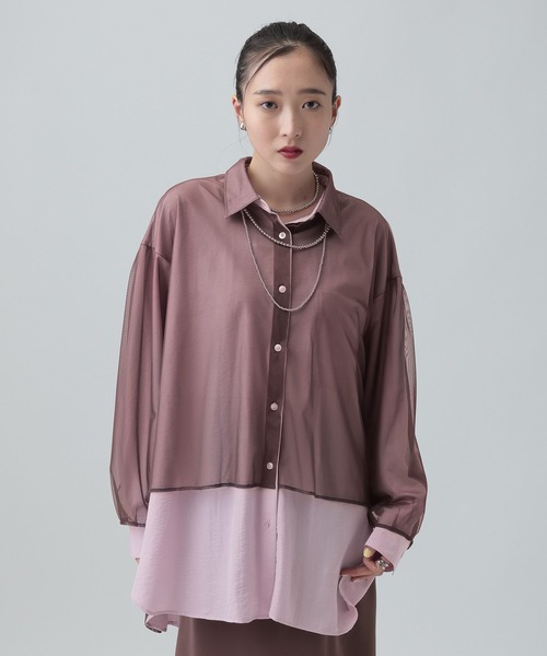 LEPSIM(レプシィム)の「サラキレチュールレイヤーチュニック 639331(シャツ/ブラウス・レディース・グレー系その他/ピンク系その他/キャメル/ライトパープル・FREE)」の4枚目の写真