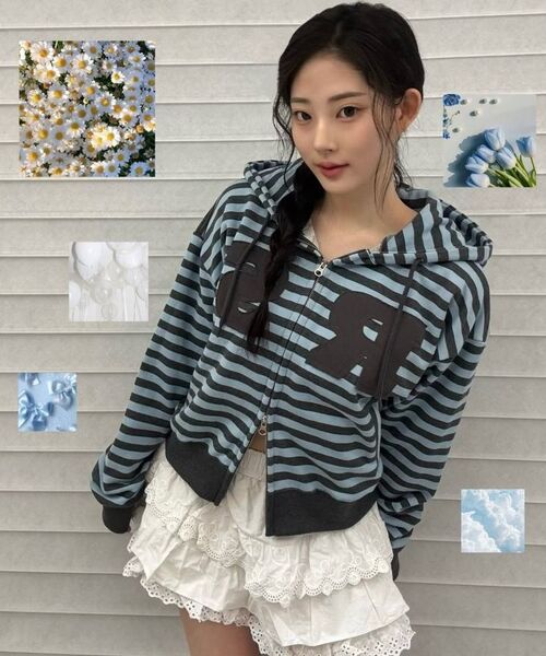 ROSEFRANTZ（ロゼフランツ）の「Patch Stripe Hood Zip-Up [Sky Blue]（パーカー・レディース・スカイブルー・OS）」の2枚目の写真