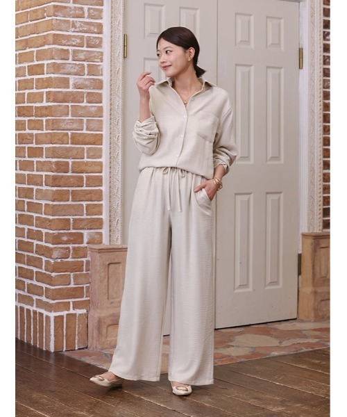 fifth（フィフス）の「リネンライクシャツパンツセットアップ（セットアップ・レディース・ブラック/ベージュ・M）」の2枚目の写真
